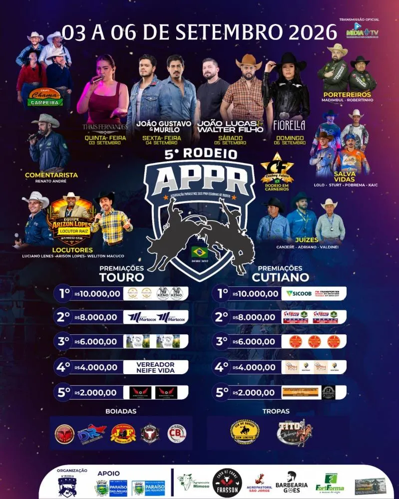 Cartaz oficial do 5º Rodeio da APPR é divulgado com programação de shows, competições e premiação de R$ 60 mil