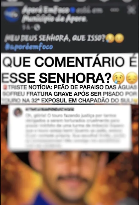 Comentário cruel contra peão de Paraíso das Águas gera revolta nas redes sociais após acidente em rodeio